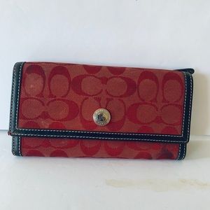 Coach Red Signature Monogram Wallet / Clut…